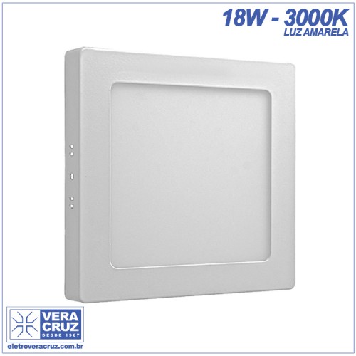 Downlight Plafon Quadrado de Embutir 18W 3000K Branco Quente Luz Amarela 21,5x21,5 - 1350 Lumens Bivolt